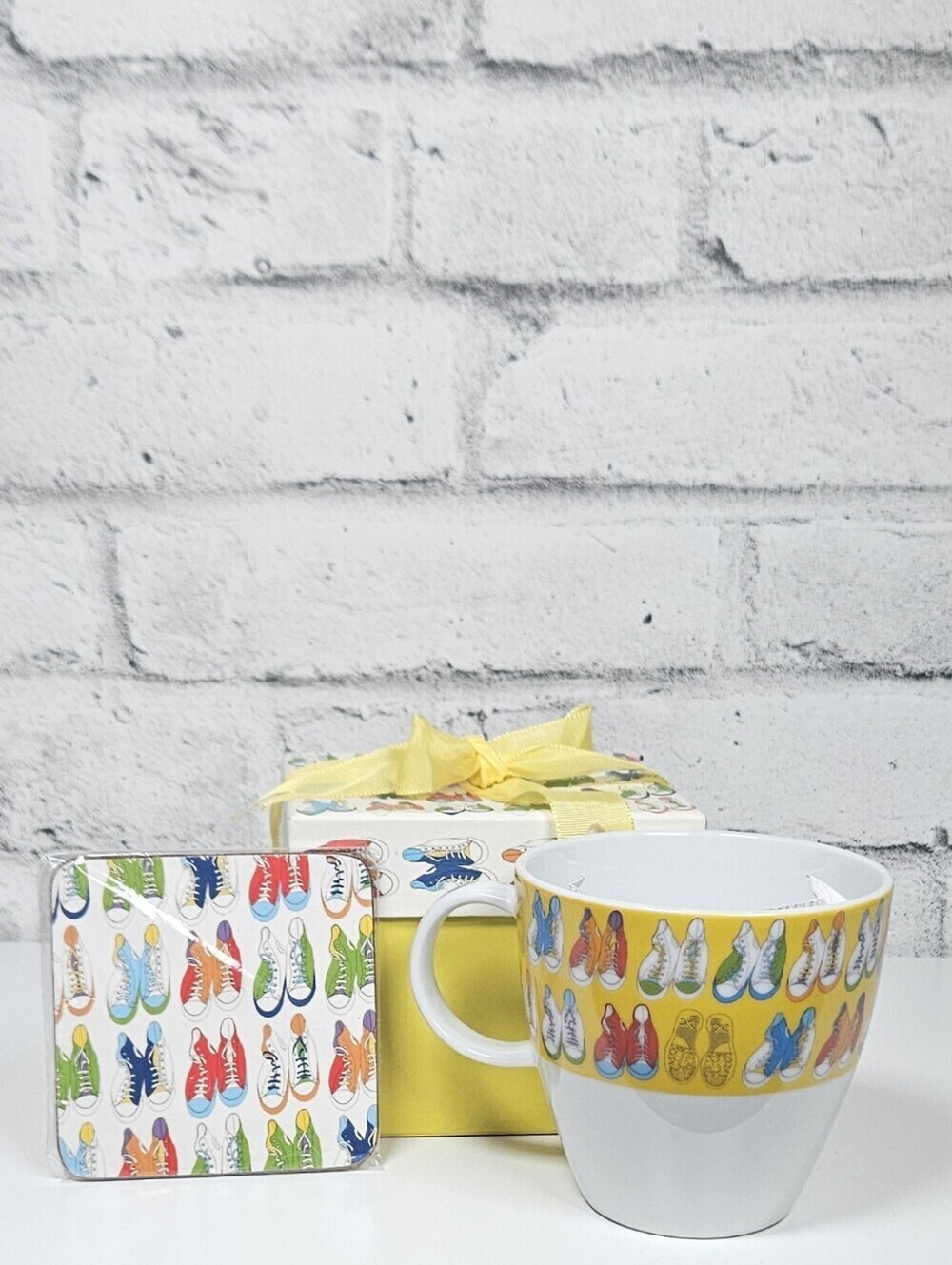 Sneaker Print Coffee Mug and Coaster Gift Set in Decorative Box